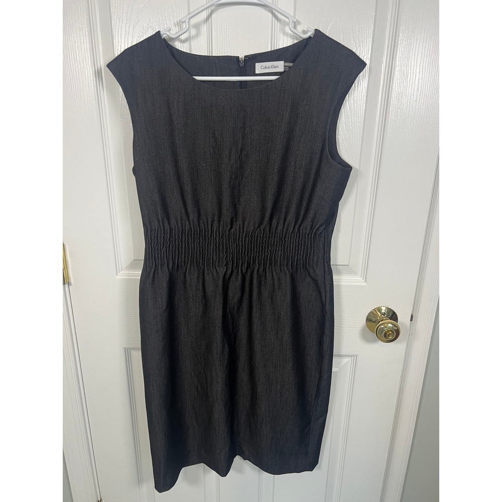 Calvin Klein Womens Gray Smocked Waist Sleeveless Sheath Dress Size 10 (IN#50)